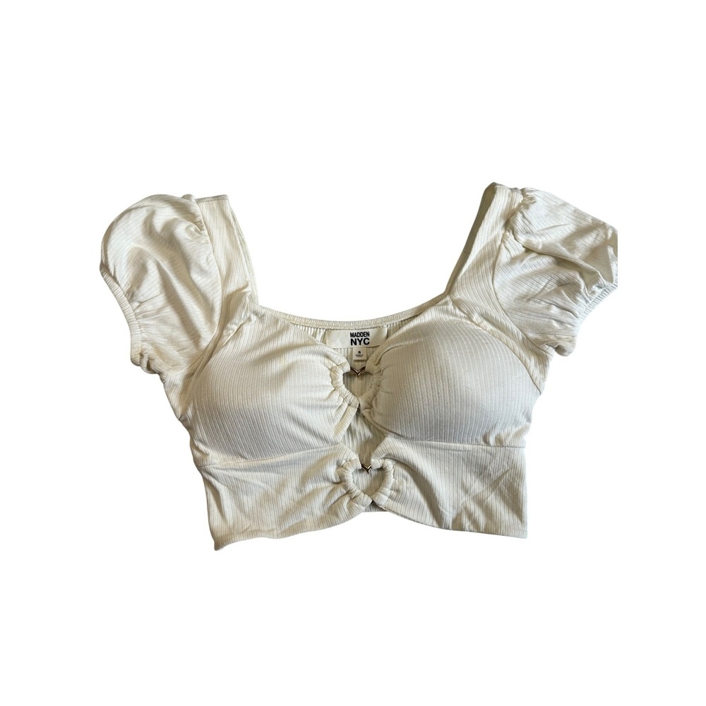 Madden NYC White Crop Top Size Small Hearts
